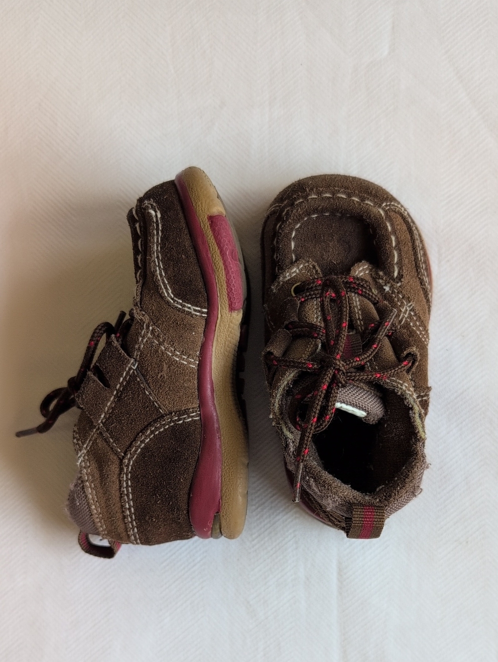 Vintage Stride Rite Baby Suede Leather Moc Toe Lace Up Early Walker Shoes Size 4